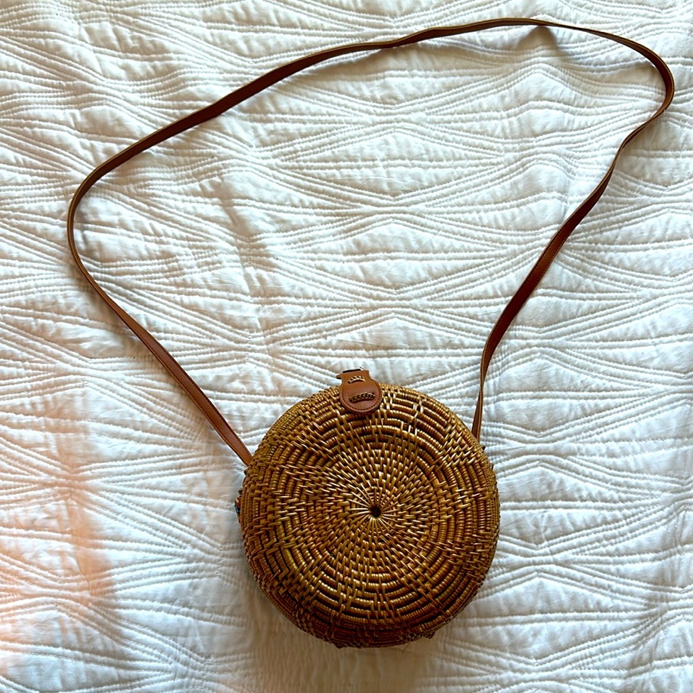 Summer rattan circle shoulder bag
